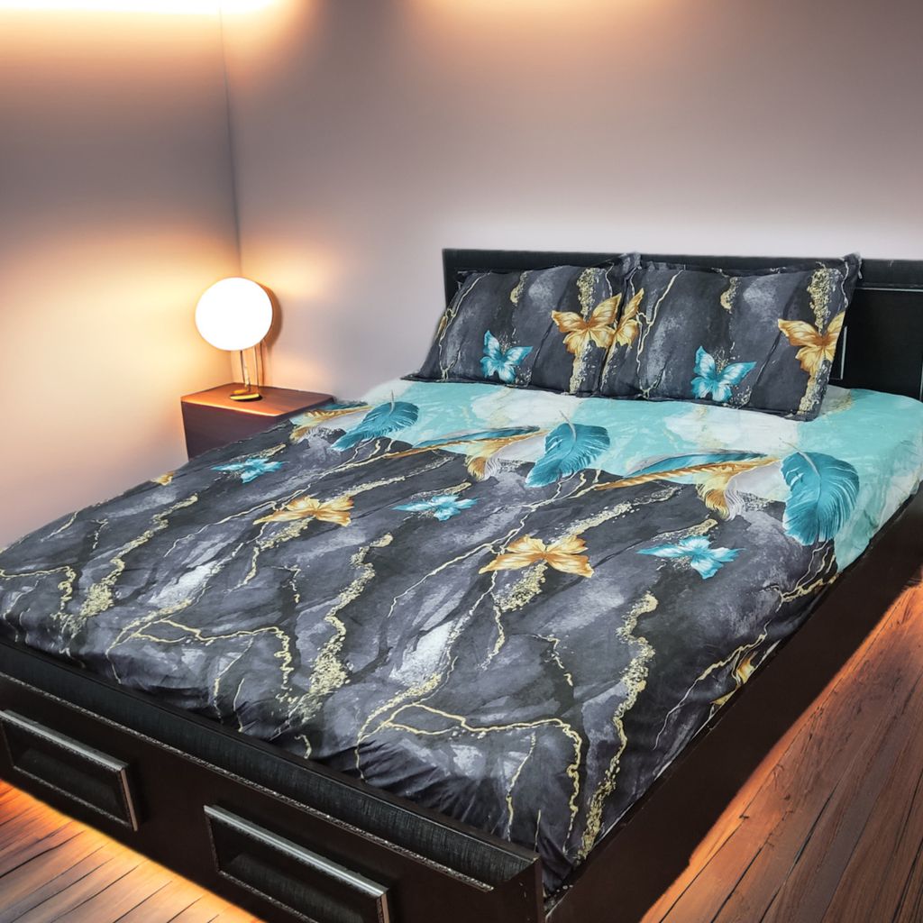 مشخصات روتختی 2نفره طرح پر مشکی آبی