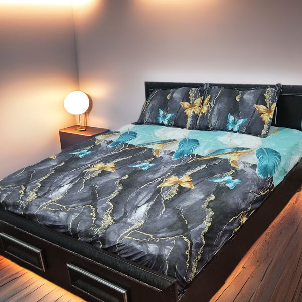 روتختی 2نفره طرح پر مشکی آبی