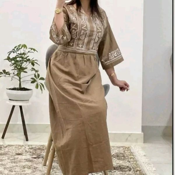 مانتو زنانه کتان نخ مانتو پیراهنی دخترانه لنین فری سایز