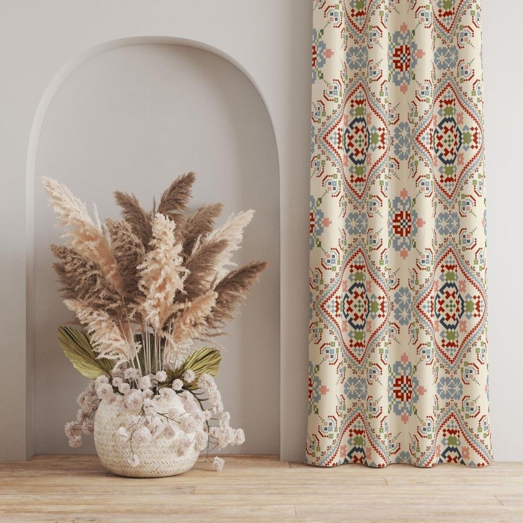 خرید اینترنتی پارچه ملحفه پارچه باما مدل مخمل طرح سنتی لوزی کد 5012726