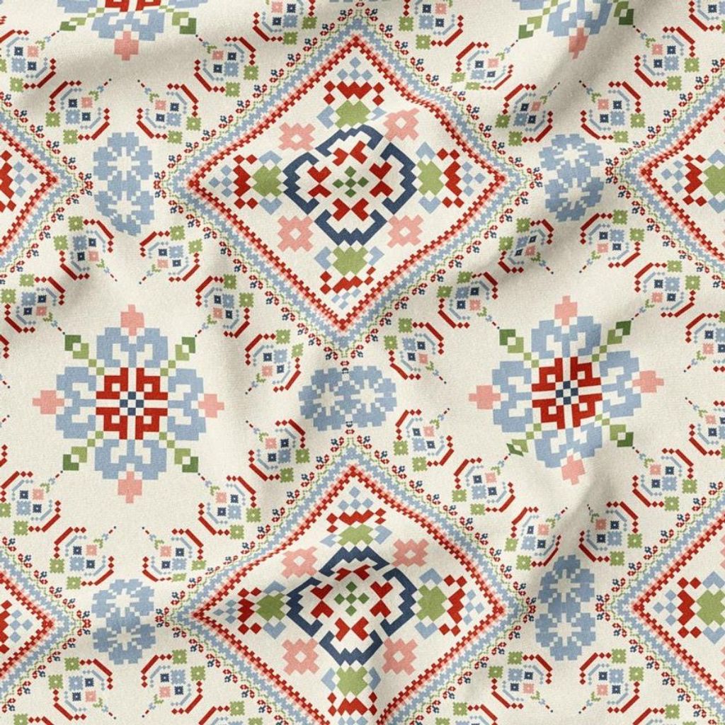 خرید آنلاین پارچه ملحفه پارچه باما مدل مخمل طرح سنتی لوزی کد 5012726