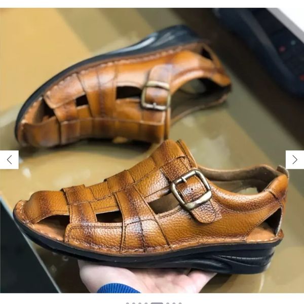 صندل چرم طبی مردانه طرح کلارک رنگ عسلی