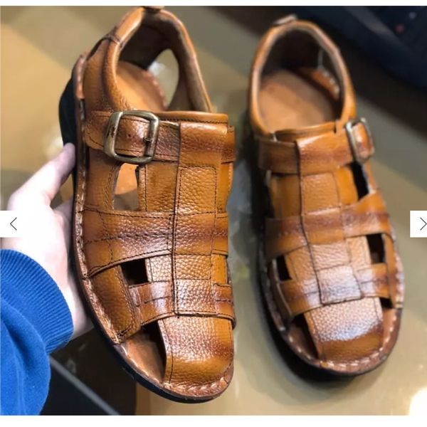 صندل چرم طبی مردانه طرح کلارک رنگ عسلی
