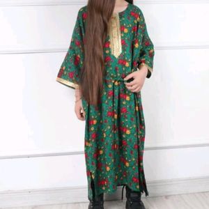 قیمت ارزان پیراهن ساحلی دخترانه طلاکوب گل ریز برای 8 سال تا 12 سال قد پیراهن 100 سانت