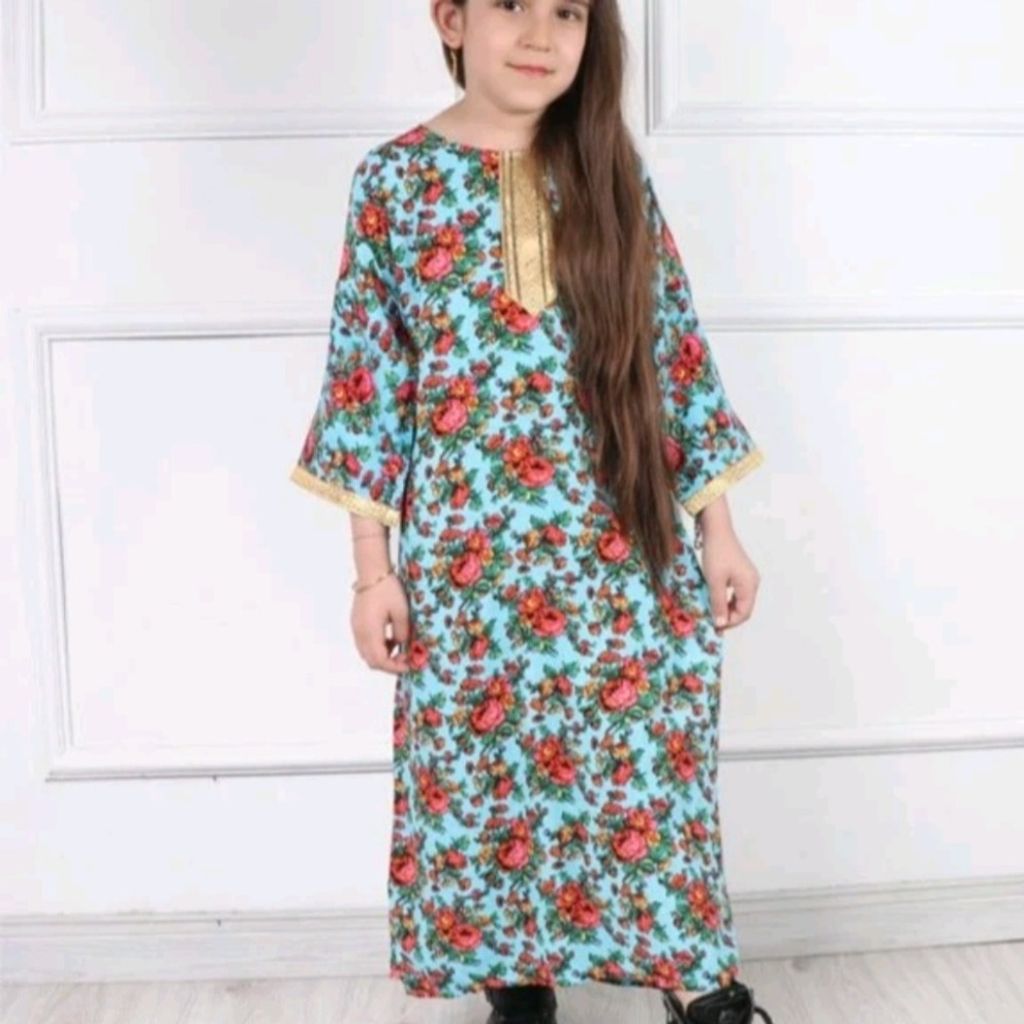 قیمت ارزان پیراهن ساحلی دخترانه طلاکوب گل ریز برای 8 سال تا 12 سال قد پیراهن 100 سانت