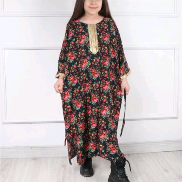 پیراهن ساحلی دخترانه طلاکوب گل ریز برای 8 سال تا 12 سال قد پیراهن 100 سانت
