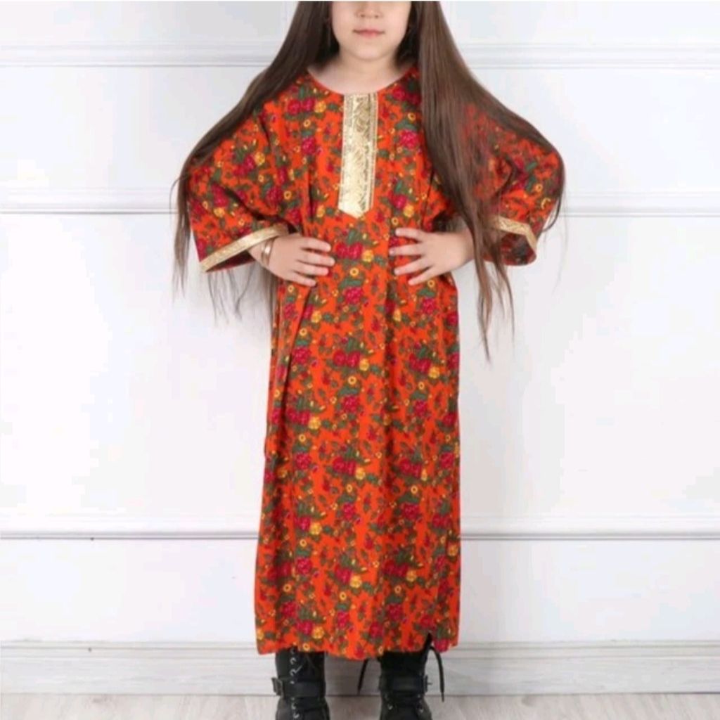 قیمت ارزان پیراهن ساحلی دخترانه طلاکوب گل ریز برای 8 سال تا 12 سال قد پیراهن 100 سانت