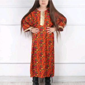 قیمت ارزان پیراهن ساحلی دخترانه طلاکوب گل ریز برای 8 سال تا 12 سال قد پیراهن 100 سانت