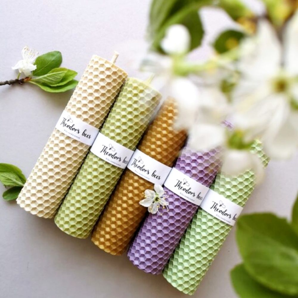خرید آنلاین پکیج پنج تایی شمع ارگانیک موم عسلی بیزوکس مدل شکوفه سیب
