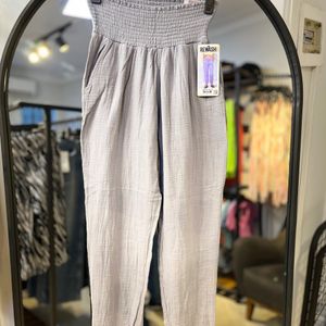 شلوار پفکی نخ پنبه / کمر کش / طوسی