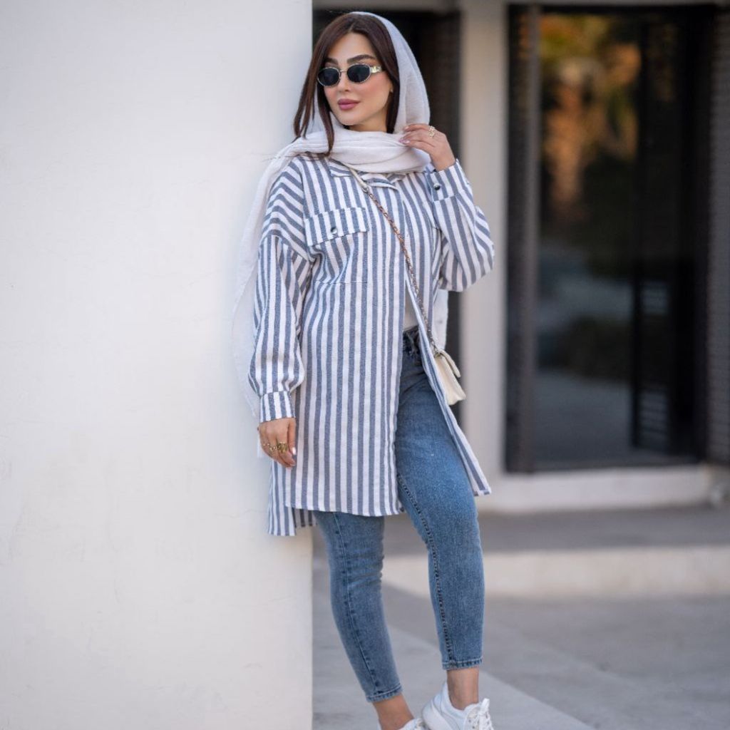 قیمت ارزان شومیز مانتویی کراش راه راه