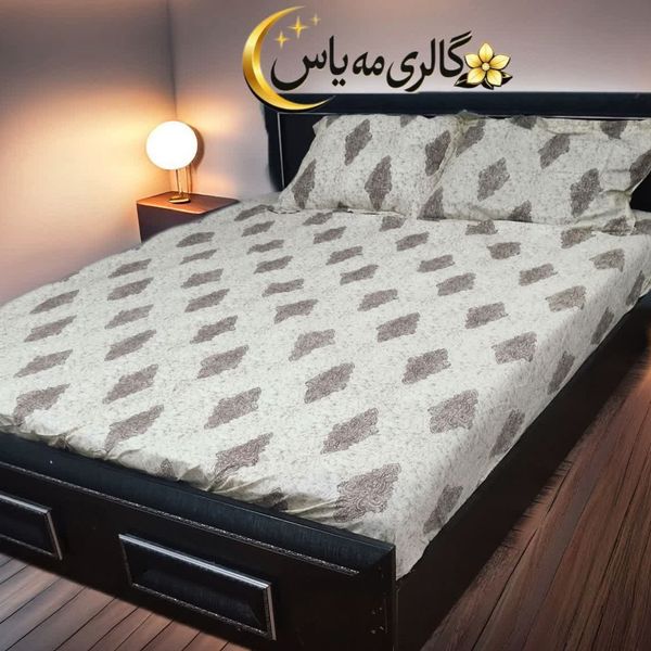 روتختی نیم ست ،ملحفه کشدار 3تیکه طرح کرمی گل لوزی