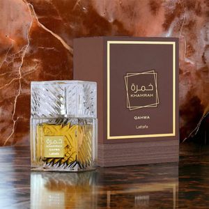 عطر ادکلن مردانه لطافه خمره قهوا (Lattafa Khamrah Qahwa)  - ماندگاری و پخش بو عالی - بوی قهوه ناب عربی - جعبه هارد باکس - هولوگرام اورجینال