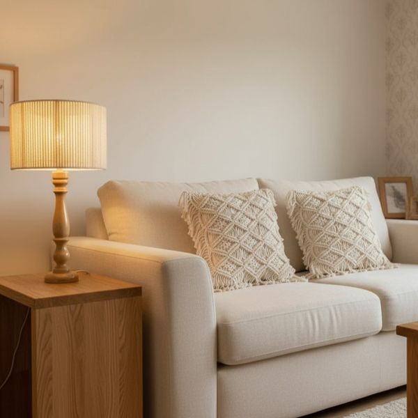 آباژور رو میزی چوبی با شید مکرومه