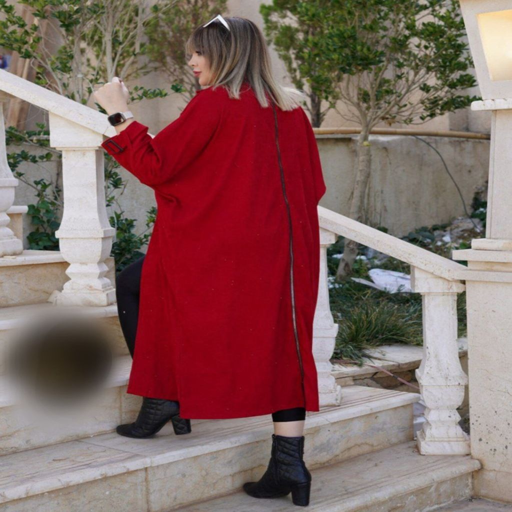 خرید آنلاین مانتو پانچ پشت زیپ مخمل کبریتی