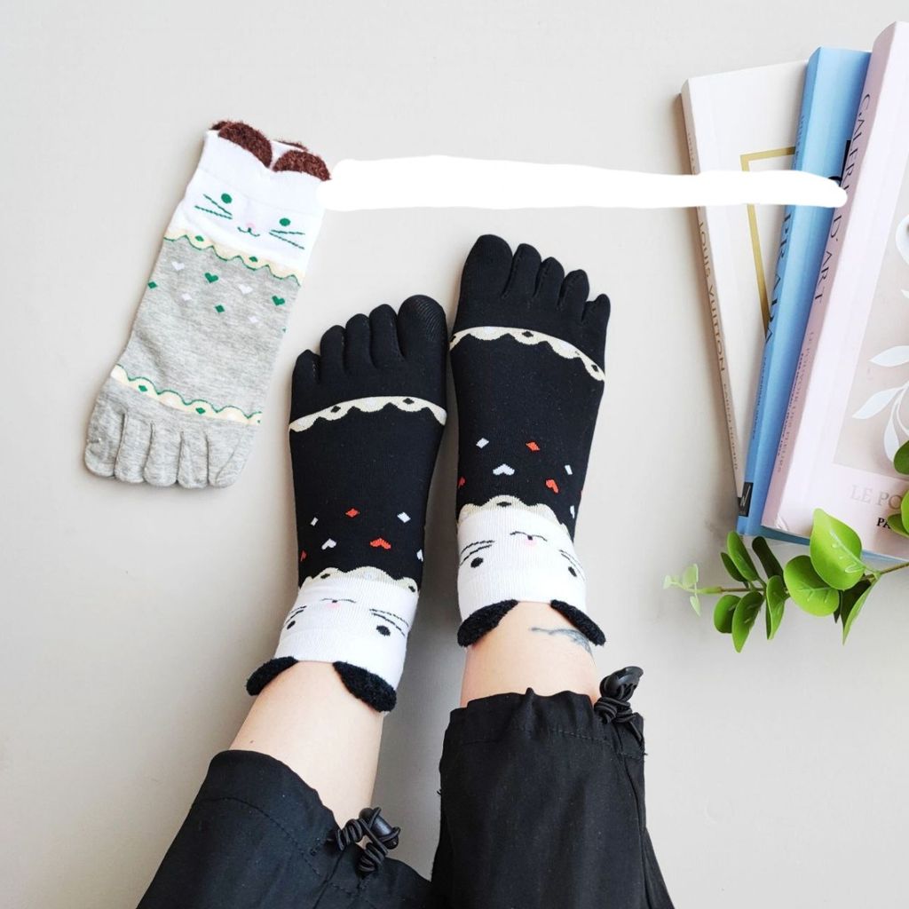 قیمت ارزان جوراب مچی زنانه انگشتی طرح گربه