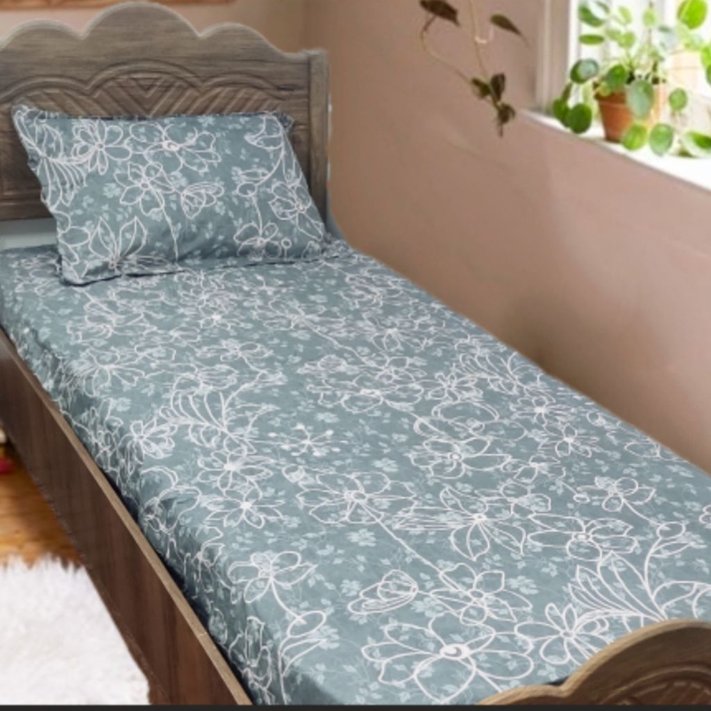 خرید اینترنتی روتختی نیم ست یک نفره طوسی گل صورتی