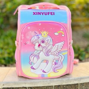 خرید اینترنتی کوله پشتی بچگانه دخترانه صندوقی طرح یونیکورن برند MerryKids کد 053101