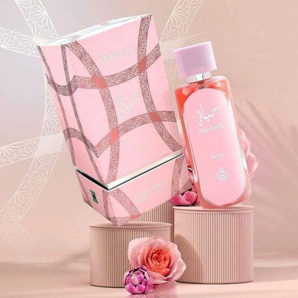 عطر ادکلن زنانه حیاتی رز صورتی فراگرنس ورد Hayaati Rose - جعبه شیک و هارد باکس - کیفیت عالی