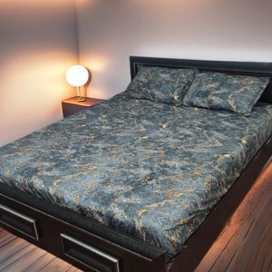 خرید اینترنتی روتختی نیم ست دونفره طرح ماربل طلایی