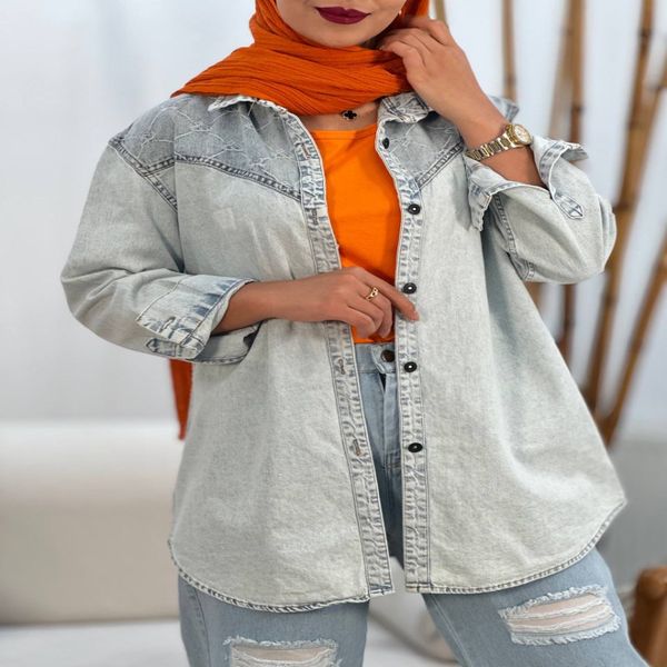 مانتو زنانه جین طرح سینه ژاکار