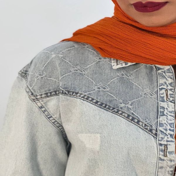 مانتو زنانه جین طرح سینه ژاکار