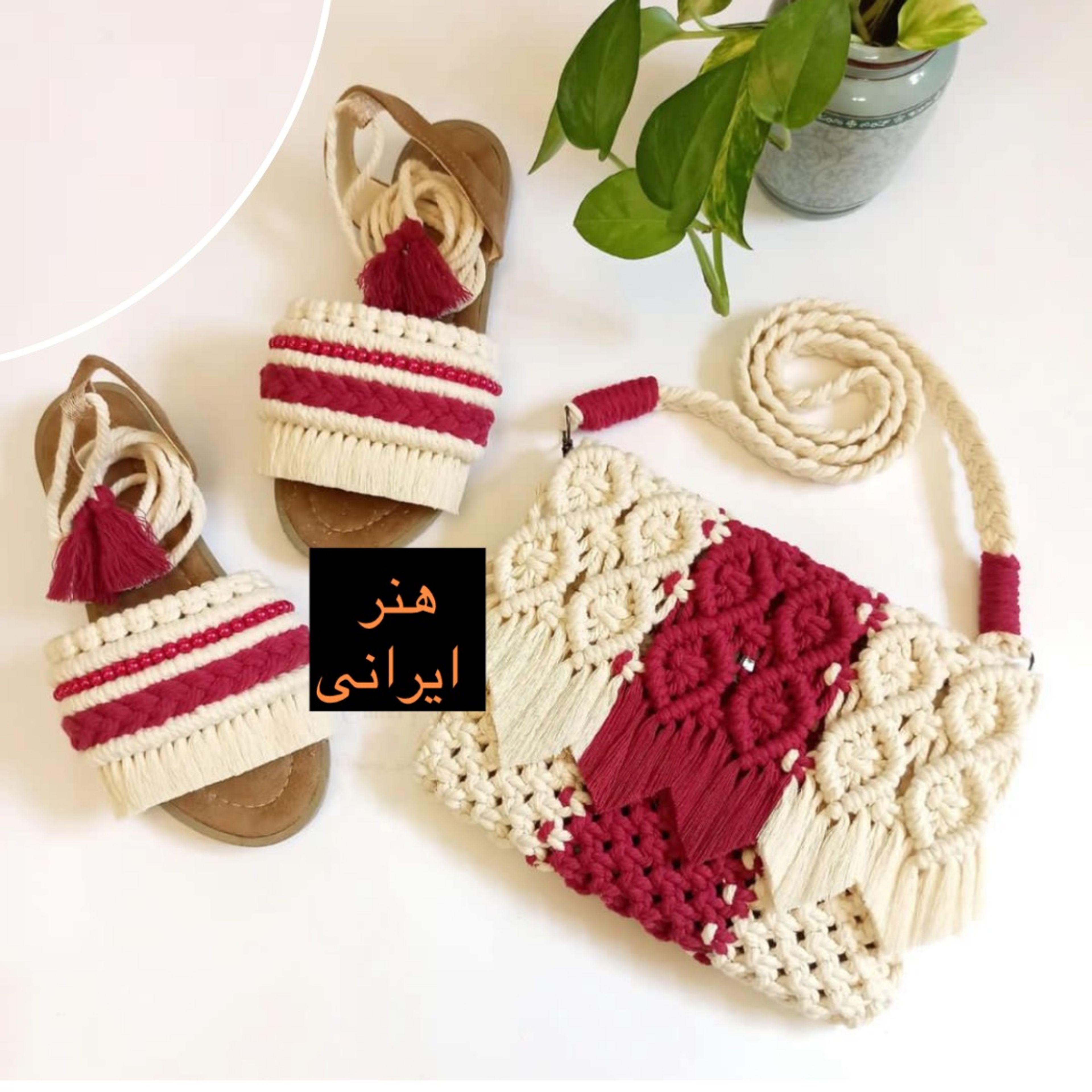 فروش اینترنتی ست زیبای کیف و صندل مکرومه مدل 76