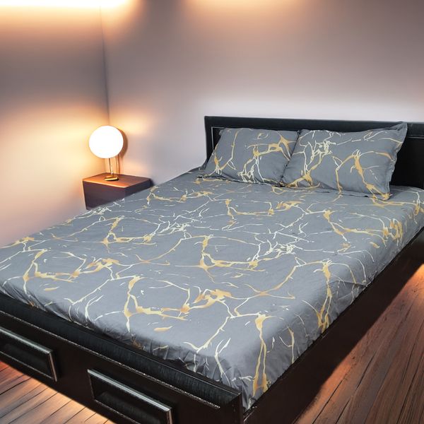 روتختی نیم ست دونفره طرح ماربل طلایی زمینه طوسی