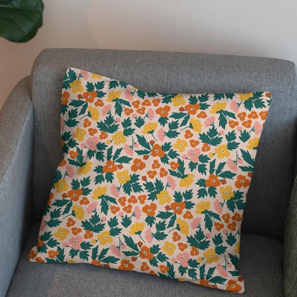 پارچه مخمل روبالشی طرح گل و برگ کد 5012362