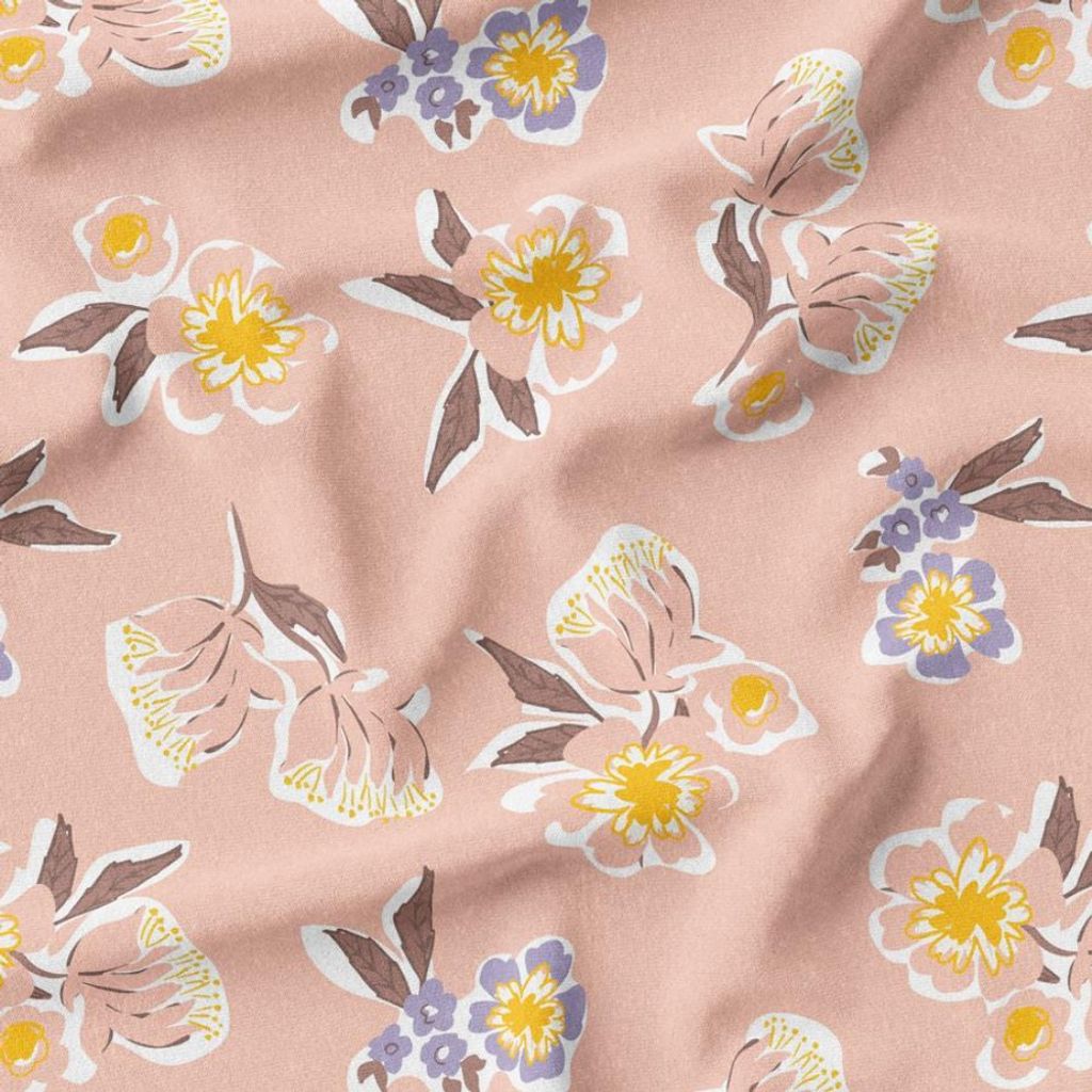 خرید آنلاین پارچه مخمل روبالشی پارچه باما طرح گل و برگ کد 5012374