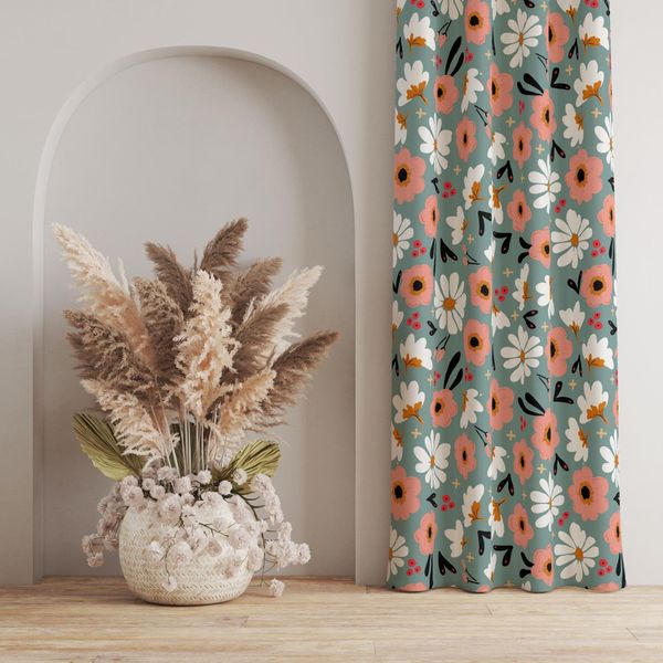 پارچه مخمل روبالشی طرح گل و برگ کد 5012390