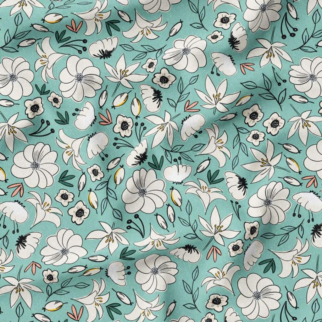 فروش اینترنتی پارچه مخمل روبالشی پارچه باما طرح گل و برگ کد 5012434