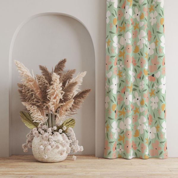 پارچه مخمل روبالشی طرح گل و برگ کد 5012514