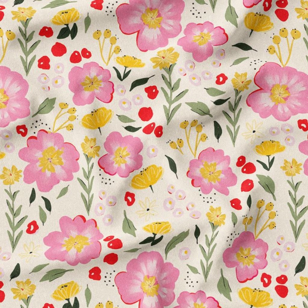 فروش اینترنتی پارچه مخمل روبالشی پارچه باما طرح گل و برگ کد 5012538