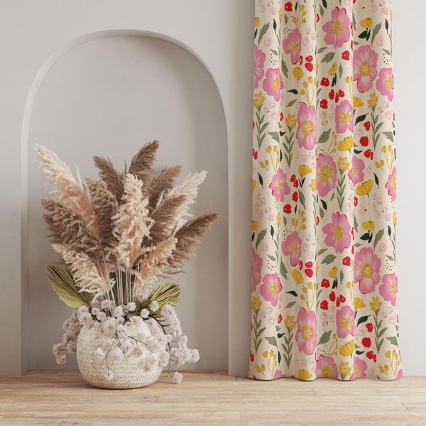 پارچه مخمل روبالشی طرح گل و برگ کد 5012538