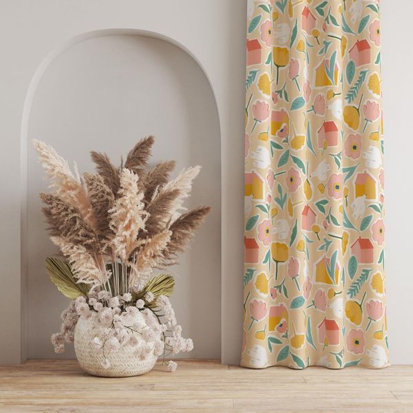 پارچه مخمل پورشه طرح گل و برگ کد 5012549