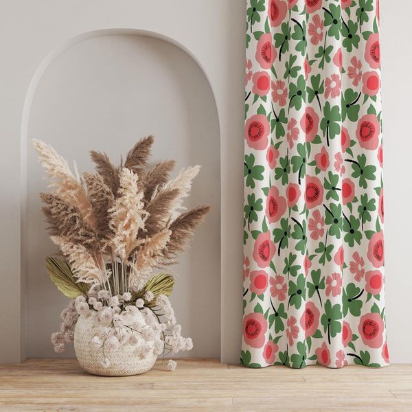 پارچه مخمل پورشه طرح گل و برگ کد 5012573