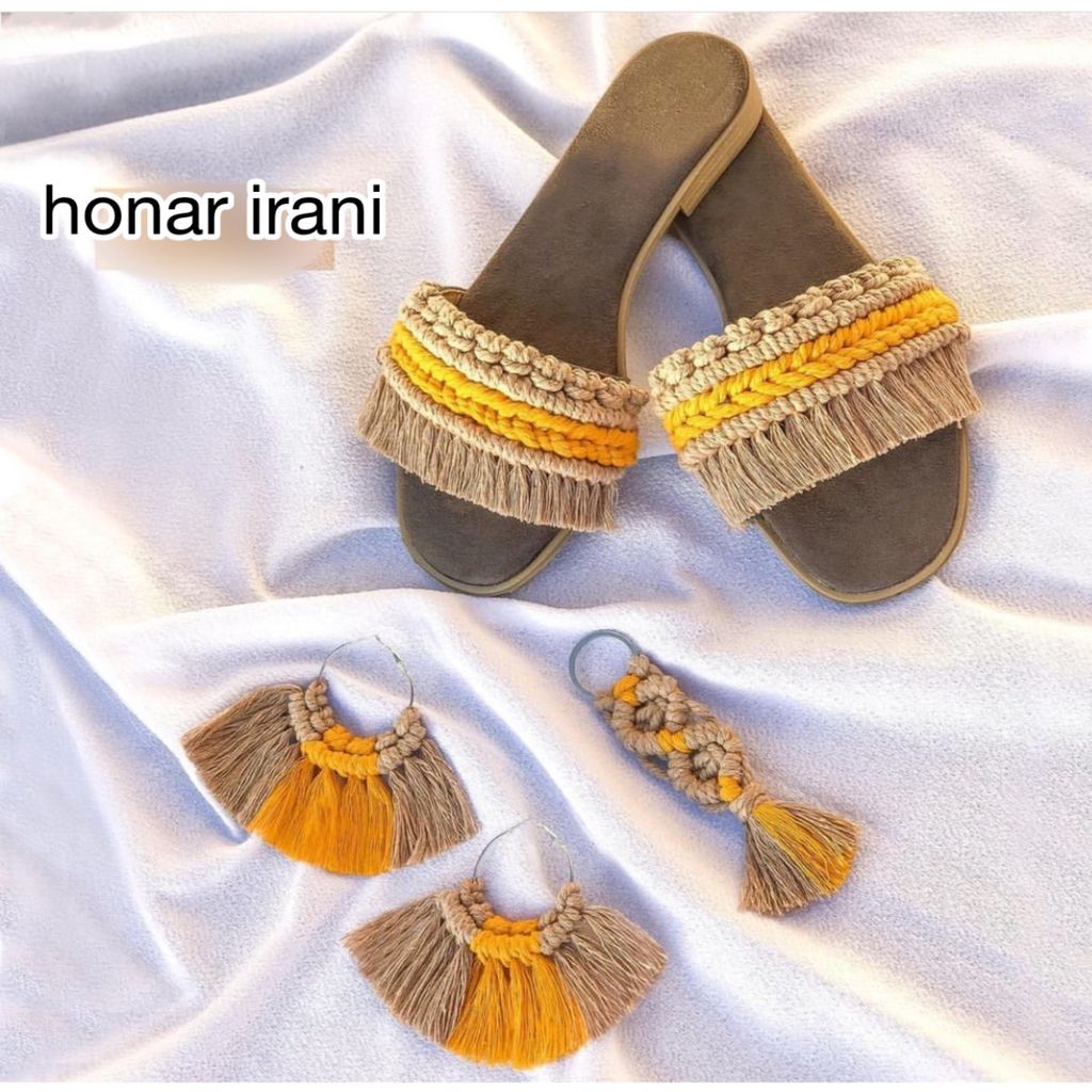 خرید اینترنتی پک  هدیه صندل گوشواره و جاکلیدی مکرومه بافی