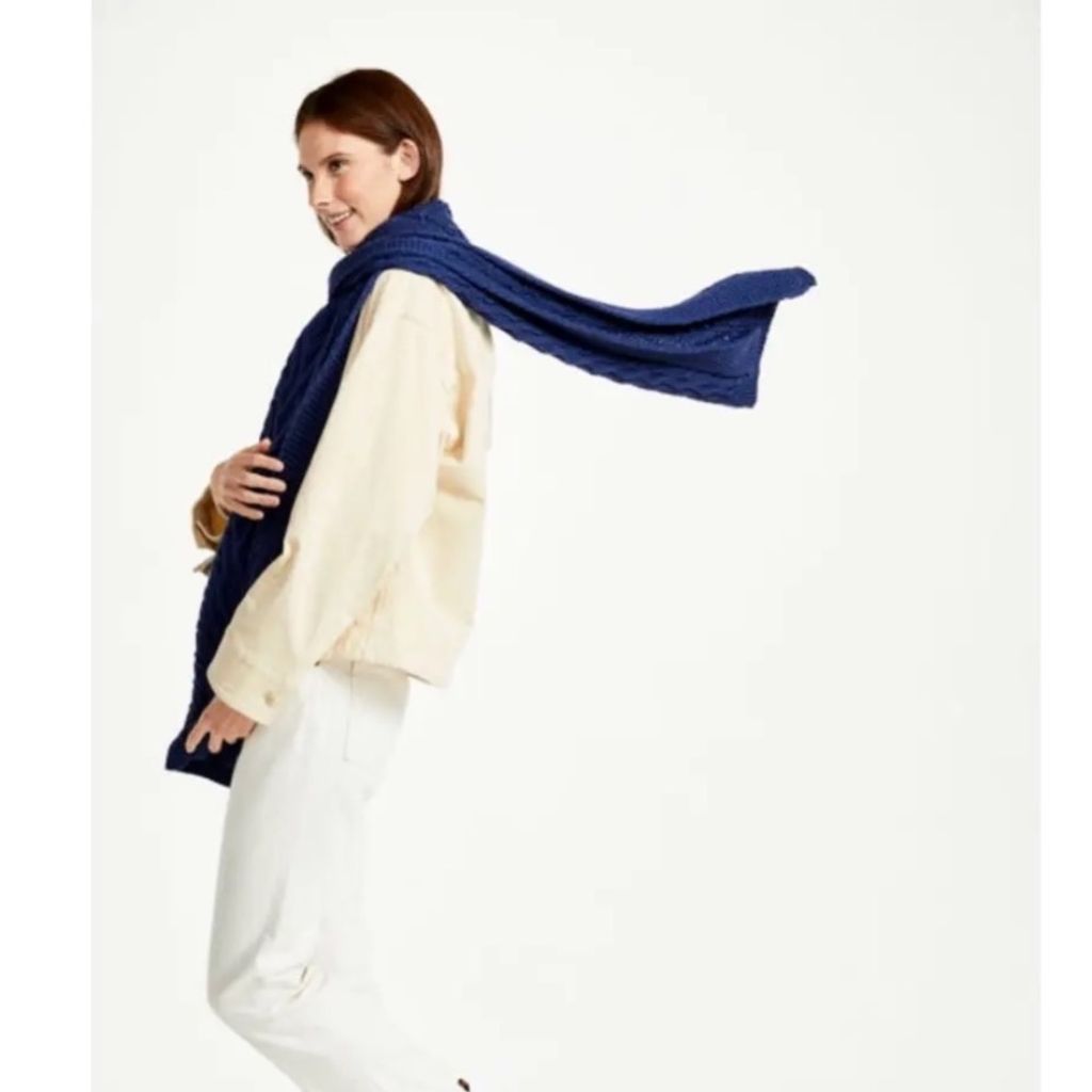 خرید انلاین شال بافت زنانه مدل طرح دار رنگ آبی کاربنی