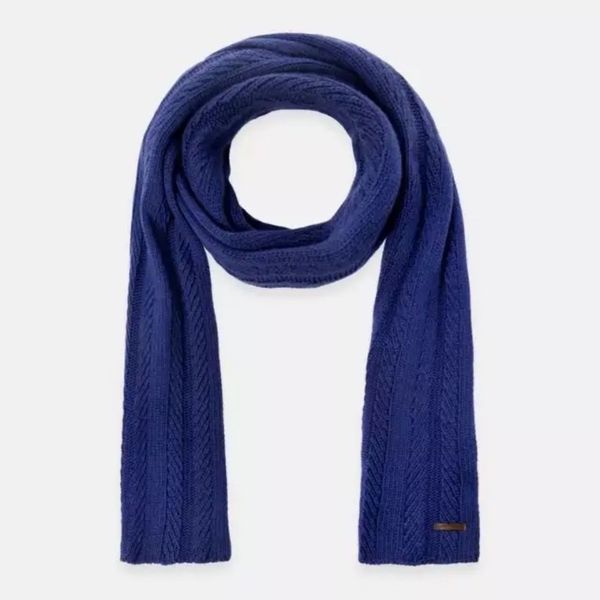 شال بافت زنانه مدل طرح دار رنگ آبی کاربنی