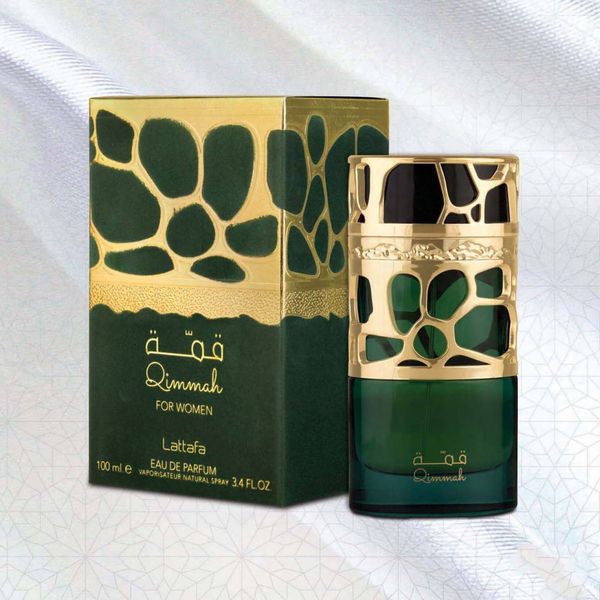 عطر ادکلن زنانه قمه سبز لطافه Lattafa Qimmah - ماندگاری و پخش بوی بسیار بالا - شیشه شیک - هولوگرام اورجینال 3 بعدی لطافه