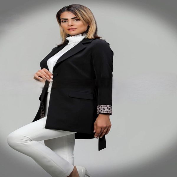 کت مجلسی مشکی مجلسی سرآستین پلنگی زنانه