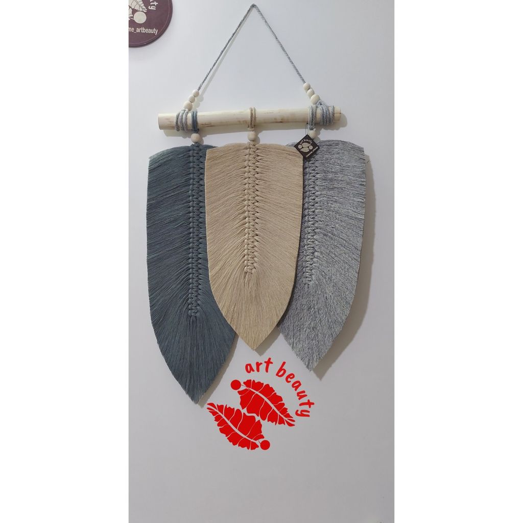 خرید اینترنتی دیوارکوب سه برگ مکرومه بافی طرح فندق
