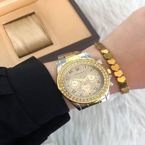 خرید آنلاین ساعت زنانه نگین دار مارک ROLEX بندفلزی دورنگ طلایی