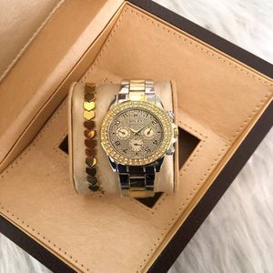 ساعت زنانه نگین دار مارک ROLEX بندفلزی دورنگ طلایی