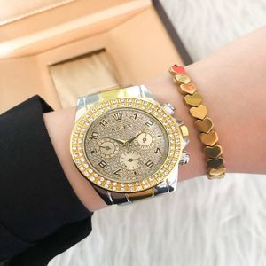 خرید اینترنتی ساعت زنانه نگین دار مارک ROLEX بندفلزی دورنگ طلایی