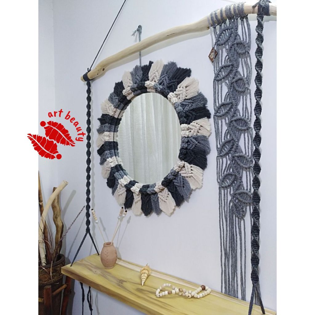 خرید اینترنتی شلف چوبی با آینه مکرومه بافی مدل ویدا