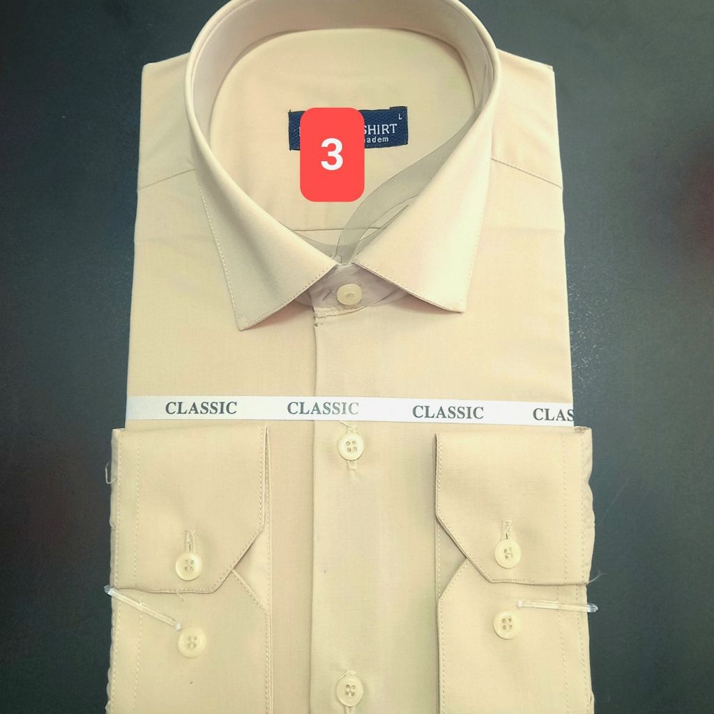 خرید اینترنتی پیراهن تترون مردانه کلاسیک ساده رنگ کرم