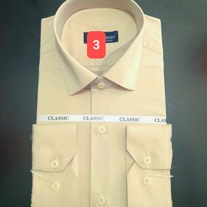 پیراهن تترون مردانه کلاسیک ساده رنگ کرم