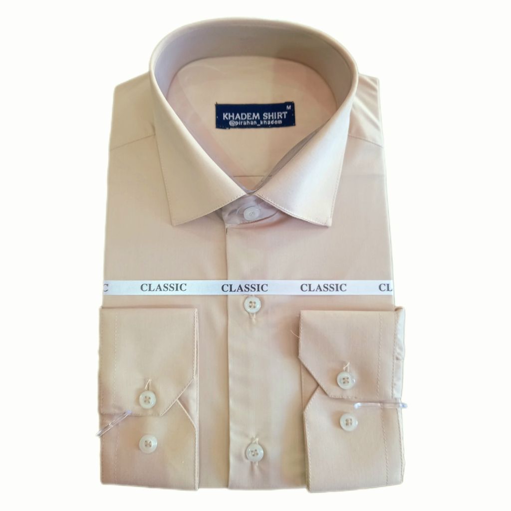 خرید آنلاین پیراهن تترون مردانه کلاسیک ساده رنگ کرم